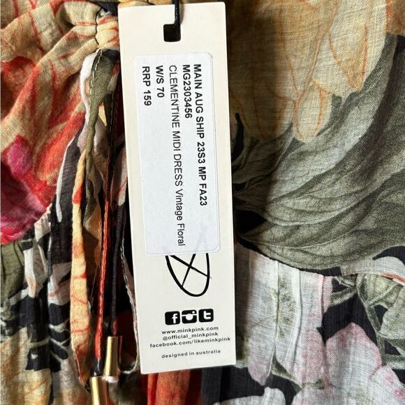 NWT MinkPink Clementine Midi Red Cream Dress Blouse Floral Vintage Size S - Picture 11 of 12